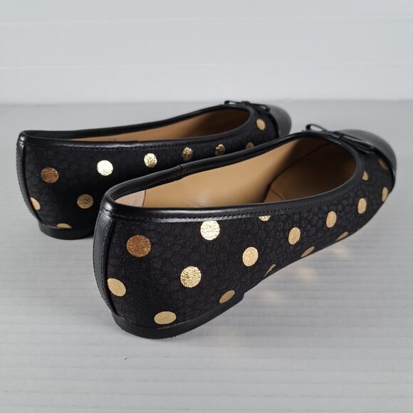 Talbots Blair Cap Toe Ballet Flats Womens 7.5 Black Gold Foil Dot Jacquard Shoes - Picture 7 of 14